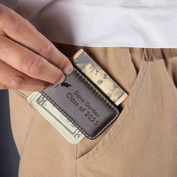 Clip magnétique en cuir PU pliable avec 2 textes Accessoires portables Cadeau de fin d'études pour les diplômés