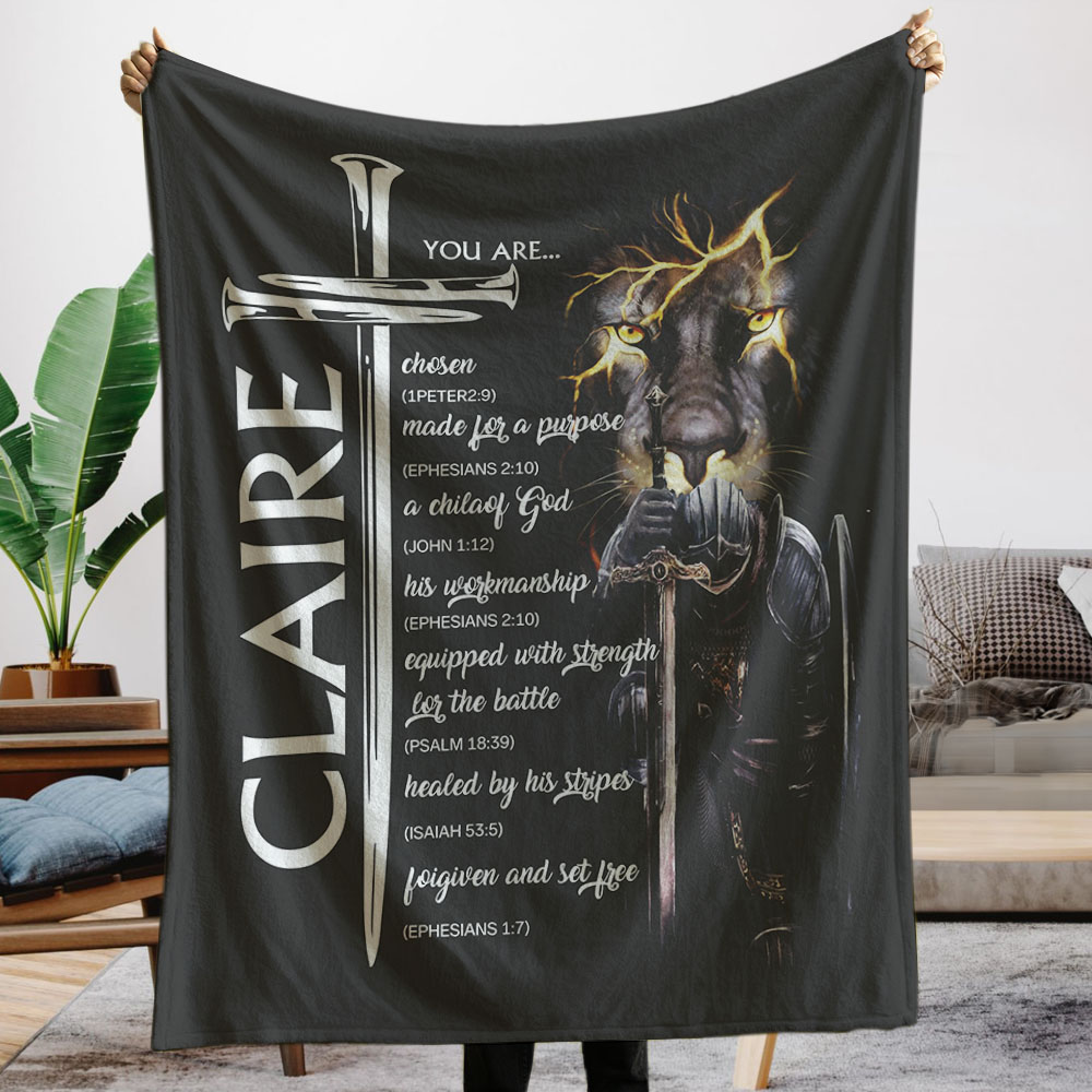 Couverture personnalisée en forme de croix de lion avec nom Cadeau d'anniversaire et de baptême pour hommes chrétiens