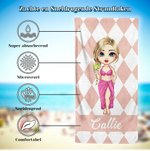 Gepersonaliseerde Gestreepte Geruite Oversized Sneldrogende Strandhanddoek met Naam Zomer Vakantie Verjaardagscadeau voor Familie Vrienden