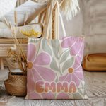 Personalised Floral Large Tote Bag with Name Daily Vacation Birthday Anniversary Gift for Women Girls