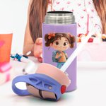 Gourde Isotherme 355 ml Personnalisée avec Motif Dessin Animé et Nom avec Paille et Couvercle Antifuite Cadeau de Rentrée pour Garçons et Filles