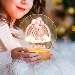 Luce notturna LED personalizzata con orsetto palloncino arcobaleno e nome base in legno decor per cameretta regalo di baby shower per bambini