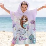 Personalised Fantasy Mermaid Soft Hooded Beach Towel with Name Summer Holiday Travel Beach Party Accessory Birthday Gift for Girls