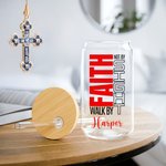 Personalized Christian Faith Name 20 oz Frosted Clear Glass Cup with Lid and Straw Birthday Religious Baptism Gift for Family Friends Christians
