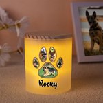 Henkilökohtainen lemmikkieläinten jalanjäljet Photo LED-kynttiläpurkki, jossa on nimi Memorial Condolence Sympathy Pet Loss Lahja lemmikkieläinten omistajille