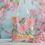 Sac Fourre-tout en Toile Personnalisé avec Motif Floral et Nom Cadeau Anniversaire Vacances Souvenir pour Femme Fille