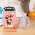 Personalized Cute Highland Cow 10 oz Insulated Name Sippy Cup with Lid and Handle Birthday Baby Shower Gift for Toddler Kids