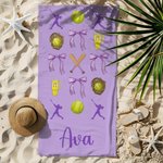 Personalised Softball Baseball Coquette Bow Quick Dry Oversized Beach Towel with Name Summer Holiday Accessories Birthday Gift for Sports Lover