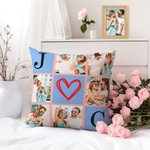 Personalised 6 Photos Collage Initial Throw Pillow Cover Home Decor Anniversary Gift for Family Friend