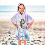 Personalised Fantasy Mermaid Soft Hooded Beach Towel with Name Summer Holiday Travel Beach Party Accessory Birthday Gift for Girls