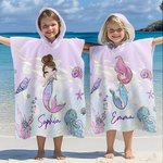 Personalised Fantasy Mermaid Soft Hooded Beach Towel with Name Summer Holiday Travel Beach Party Accessory Birthday Gift for Girls