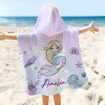 Personalised Fantasy Mermaid Soft Hooded Beach Towel with Name Summer Holiday Travel Beach Party Accessory Birthday Gift for Girls