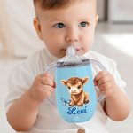 Personalized Cute Highland Cow 10 oz Insulated Name Sippy Cup with Lid and Handle Birthday Baby Shower Gift for Toddler Kids