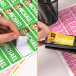 Autocollants Étiquettes Multicolore Personnalisés avec Motif Crayon Enfant Dessin Animé et Nom Cadeau Rentrée pour Garçons Filles