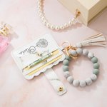 Personalisierte Geburt Blume Schlüsselanhänger Armband Leder Brieftasche mit Perlenarmband und Name Geburtstag Muttertag Geschenk für sie