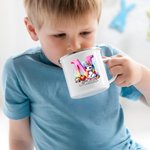 Tazza in smalto personalizzata da 355 ml con nome e iniziali bordo colorato a tema unicorno campeggio ritorno a scuola compleanno regalo per ragazzi