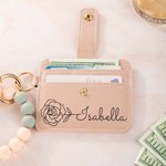 Personalisierte Geburt Blume Schlüsselanhänger Armband Leder Brieftasche mit Perlenarmband und Name Geburtstag Muttertag Geschenk für sie