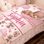 Personalised Sleeping Bear Cloud Moon Star Soft Throw Blanket with Name Home Decor Birthday Gift for Teenagers Kids