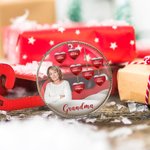 Personalized Red Heart Photo Clear Acrylic Hanging Ornament with Nickname and 1-15 Names Christmas Birthday Gift for Grandma Family