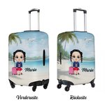 Personalisierte Strand Cartoon Figur Kofferschutzhülle mit Namen Verdecktem Reißverschluss Universalgröße Reisezubehör Geschenk für Familie