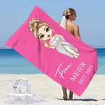 Personalisiertes Cartoon Herr Frau Strandtuch mit Namen Mehrfarbig Schnelltrocknend Übergroß Flitterwochen Hochzeit Party Geschenk für Braut Bräutigam