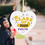Personalised Shining Achievement Heart Ceramic Ornament with Name and Year Home Decor Graduation Birthday Gift for Graduates