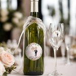 Personliga klistermärken i flera former med blommig tecknad brud och brudgum Etiketter med namn och datum Bröllopsfavorit Dekor för par nygifta