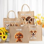 Borsa tote personalizzata in iuta con 1-3 nomi e cani in stile cartone animato 3D idea regalo per viaggi e compleanni per donne e amanti dei cani