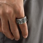 Personalized Sterling Silver Gothic Cathedral Vintage Marquise Birthstone Spinning Ring with Name Dainty Jewellery Anniversary Birthday Gift for Men