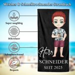 Personalisiertes Cartoon Herr Frau Strandtuch mit Namen Mehrfarbig Schnelltrocknend Übergroß Flitterwochen Hochzeit Party Geschenk für Braut Bräutigam
