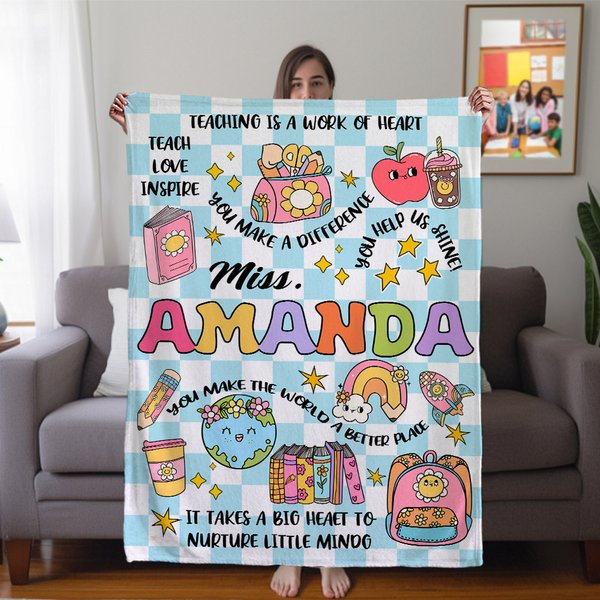 Personalisiertes Buch Bleistift Schachbrettmuster weiche Decke mit Namen Home Decor Teacher's Day Jahrestag Geburtstag Geschenk für Lehrer