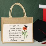 Personalized Bible Verses Birth Flower Graduation Cap Jute Tote Bag with Name and Year Large Storage Graduation Gift for Women Christian Graduates