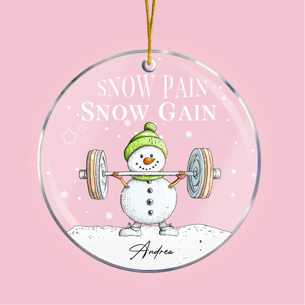 Personalised Snow Pain Snow Gain Snowman Weightlifting Acrylic Hanging Ornament with Name Tree Decoration Christmas Gift for Family Friends