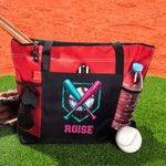 Goteo personalizado de béisbol Bolsa grande Oxford Tote con texto y bolsillos de malla Deporte esencial Día de Juego Regalo para los jugadores de béisbol