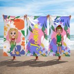 Personalized  2 in 1 Floral Cartoon Character Quick Dry Oversized Backpack Beach Towel with Name Beach Party Travel Birthday Gift for Women Men