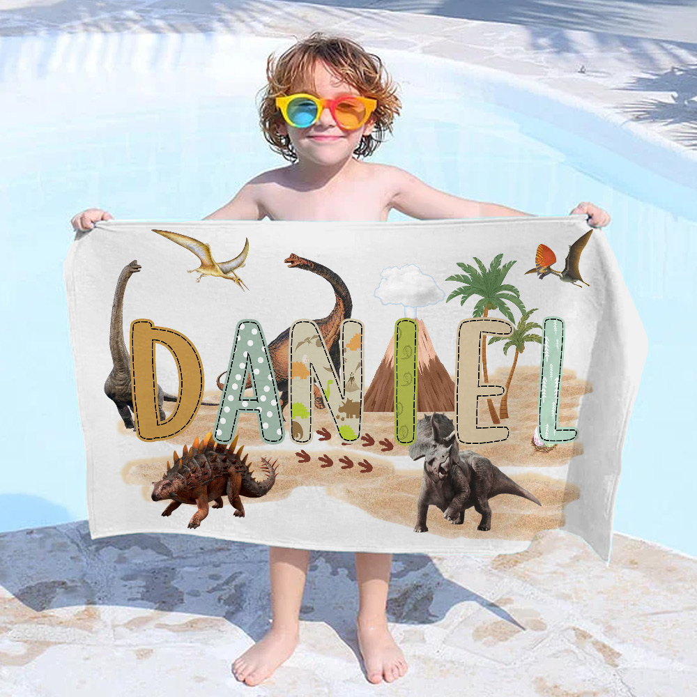 Serviette de plage personnalisée Pterosaur Triceratops Dinosaurs Quick Dry Oversized Beach Towel with Name Birthday Beach Pool Party Gift for Kids