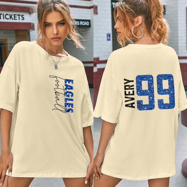 Personalized Multicolour Faux Glitter Football T-shirt Sweatshirt Hoodie with Name and Number Game Day Birthday Gift for Family