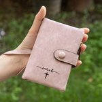 Personalized Cross Name Tri-Fold PU Leather Wallet with Wristlet and Card Holder Anniversary Gift for Women Christian