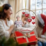 Personalized Red Heart Photo Clear Acrylic Hanging Ornament with Nickname and 1-15 Names Christmas Birthday Gift for Grandma Family