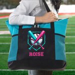 Goteo personalizado de béisbol Bolsa grande Oxford Tote con texto y bolsillos de malla Deporte esencial Día de Juego Regalo para los jugadores de béisbol