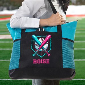 Personalised Drip Baseball Large Oxford Tote Bag with Text and Mesh Pockets Sports Essential Game Day Gift for Baseball Players