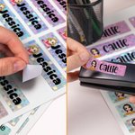 Autocollants Holographiques Personnalisés avec Motif Crayon Personnage de Dessin Animé et Nom Étiquette d’Identité Cadeau Rentrée pour Enfants Élèves