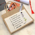 Personalized Bible Verses Birth Flower Graduation Cap Jute Tote Bag with Name and Year Large Storage Graduation Gift for Women Christian Graduates