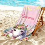 Toalla de playa personalizada con unicornio de fantasía y nombre de secado rápido accesorios para la playa regalo de cumpleaños para mujeres y niñas