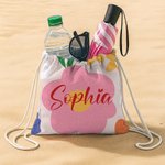 Personalized  2 in 1 Floral Cartoon Character Quick Dry Oversized Backpack Beach Towel with Name Beach Party Travel Birthday Gift for Women Men