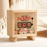 Personalized I Hit The Jackpot With You Wooden Clear Piggy Money Box with Name and Initial Birthday Anniversary Gift for Couple