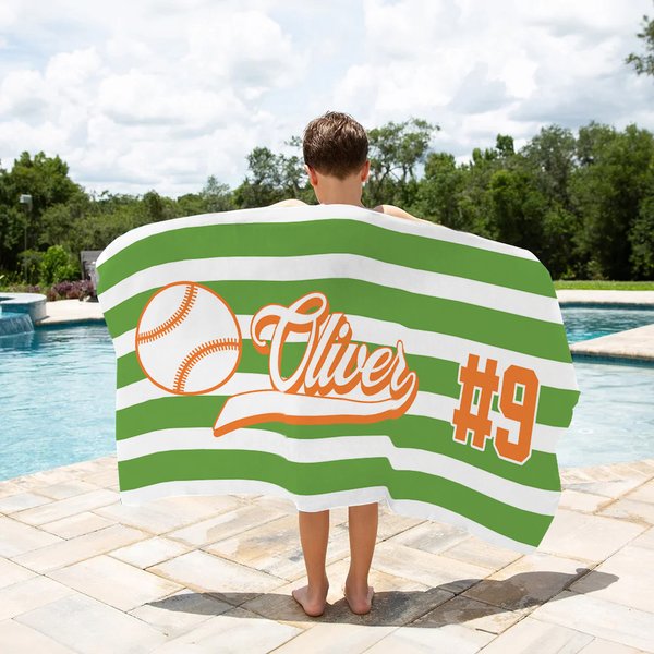 Personalized Multicolour Baseball Stripes Quick Dry Microfiber Beach Towel with Name Number Vacation Accessories Birthday Gift for Family Friends