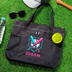 Goteo personalizado de béisbol Bolsa grande Oxford Tote con texto y bolsillos de malla Deporte esencial Día de Juego Regalo para los jugadores de béisbol