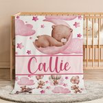 Personalised Sleeping Bear Cloud Moon Star Soft Throw Blanket with Name Home Decor Birthday Gift for Teenagers Kids