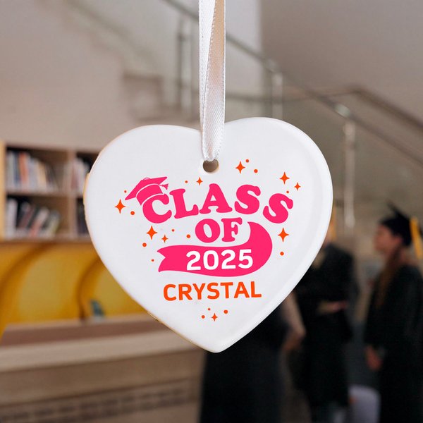 Personalised Shining Achievement Heart Ceramic Ornament with Name and Year Home Decor Graduation Birthday Gift for Graduates